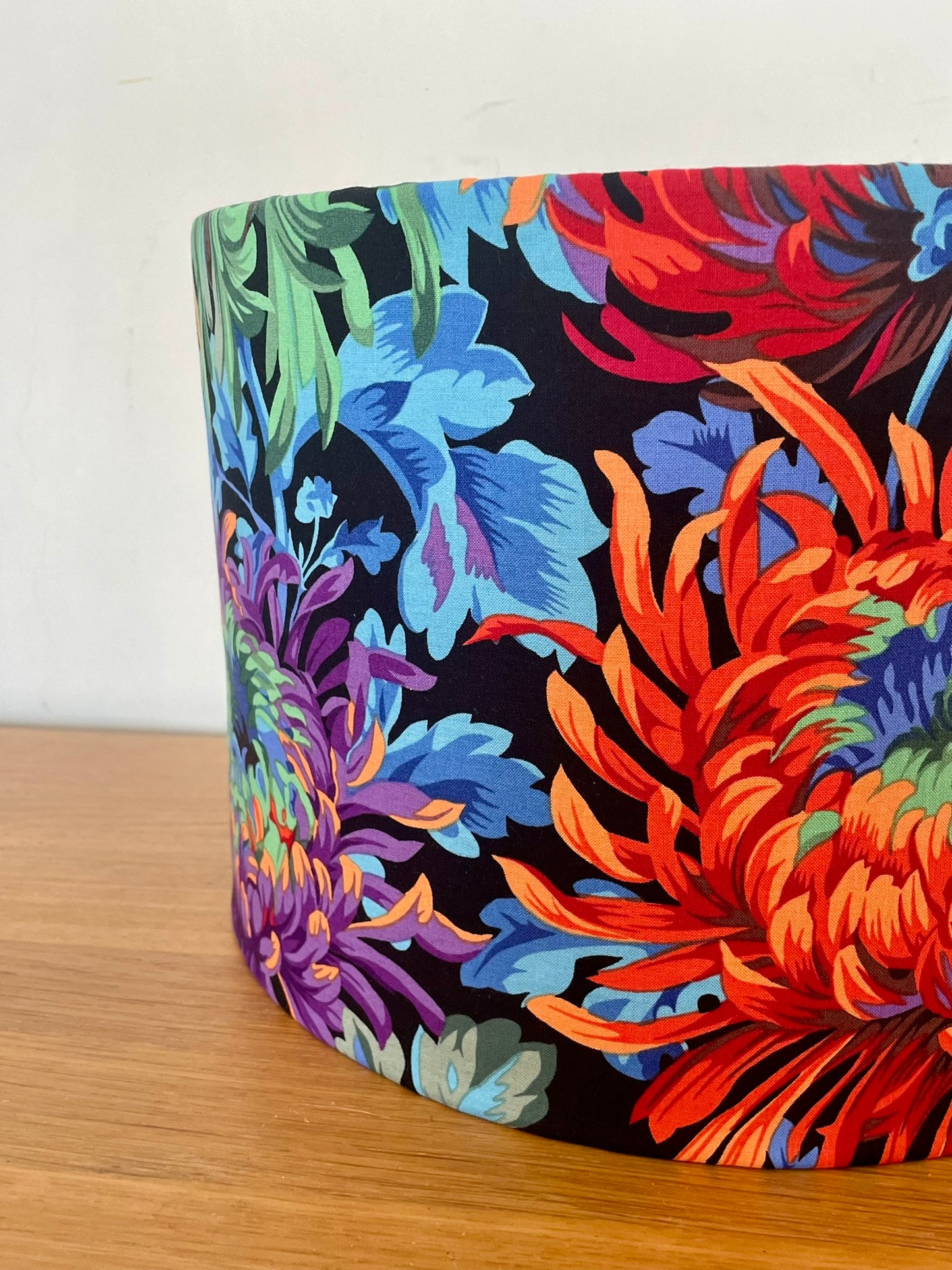 Bright Purple, Orange, Blue, Green and Black Chrysanthemum Lampshade