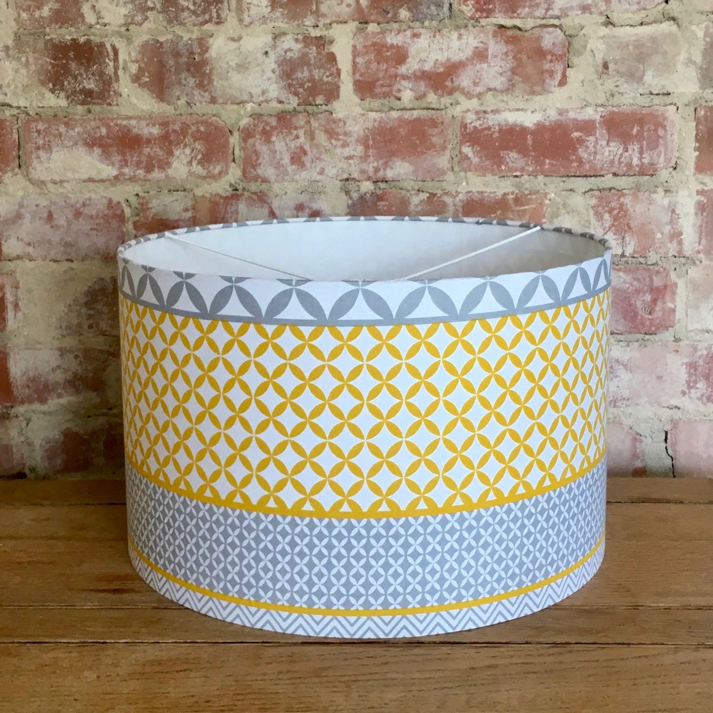 Yellow-and-Grey-geometric-tribal-pattern-lampshade-ceiling-pendant