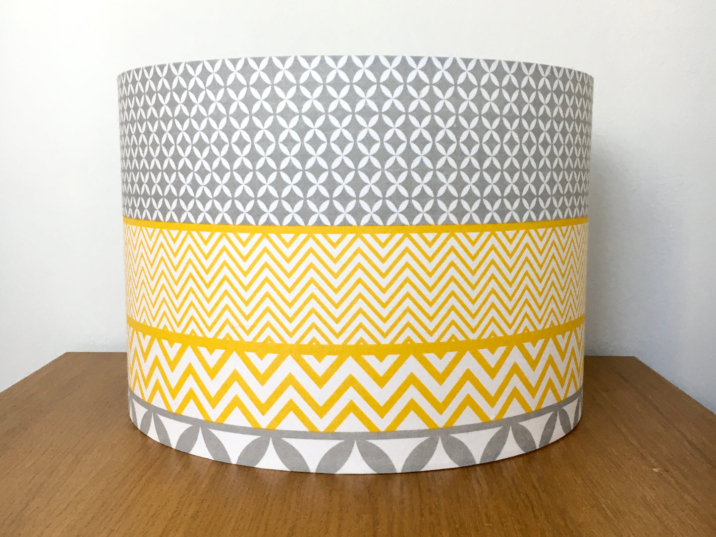 Yellow-and-Grey-geometric-tribal-pattern-lampshade-ceiling-pendant