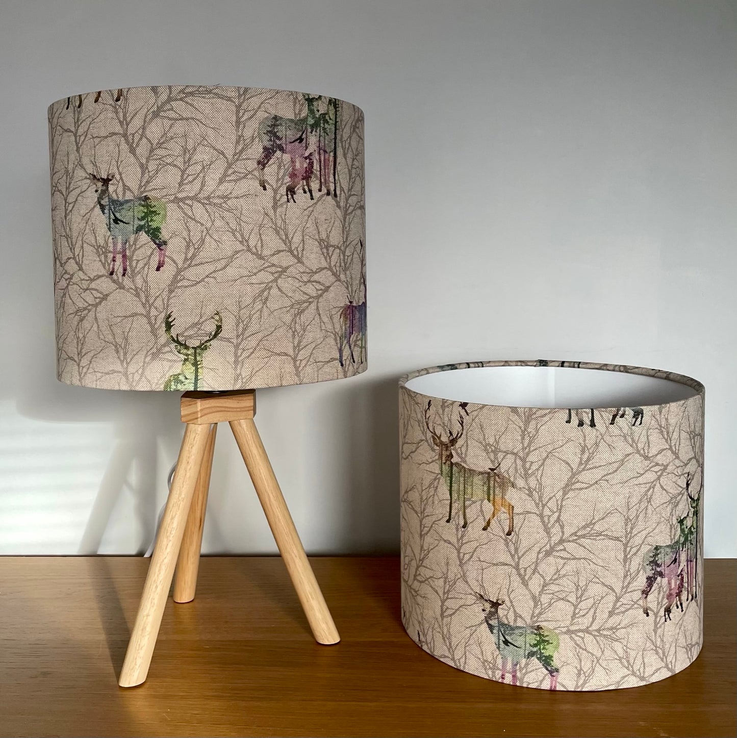 watercolour-stag-table-lampshade bedside table