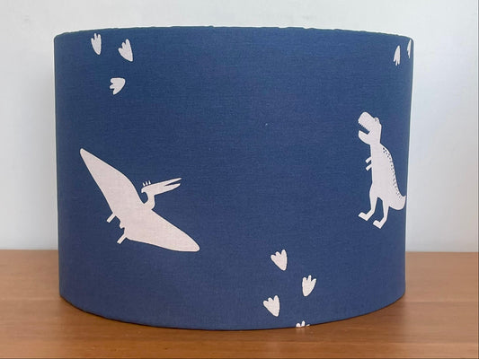 Blue lampshade with white dinosaurs for kids bedroom boy or girl