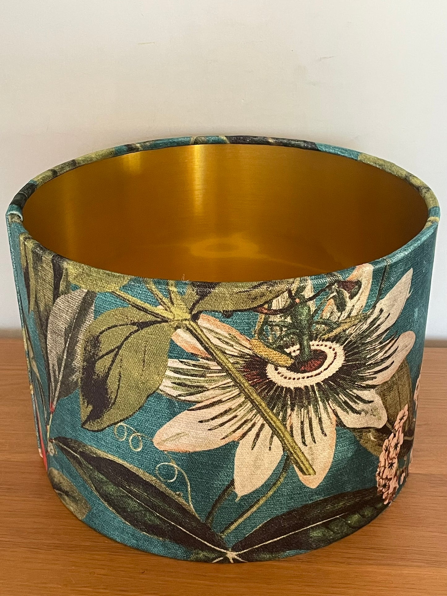 Teal Velvet Passion Flower Fabric Lampshade