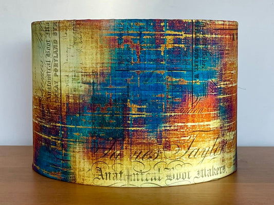Teal, Orange and Yellow Distressed Lampshade