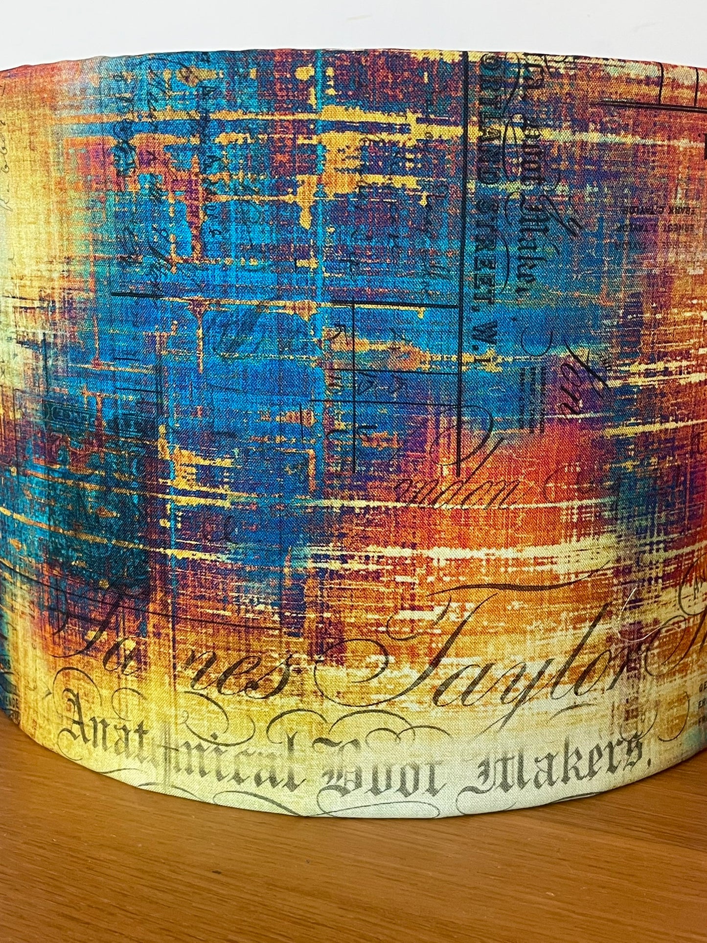 Teal, Orange and Yellow Distressed Lampshade