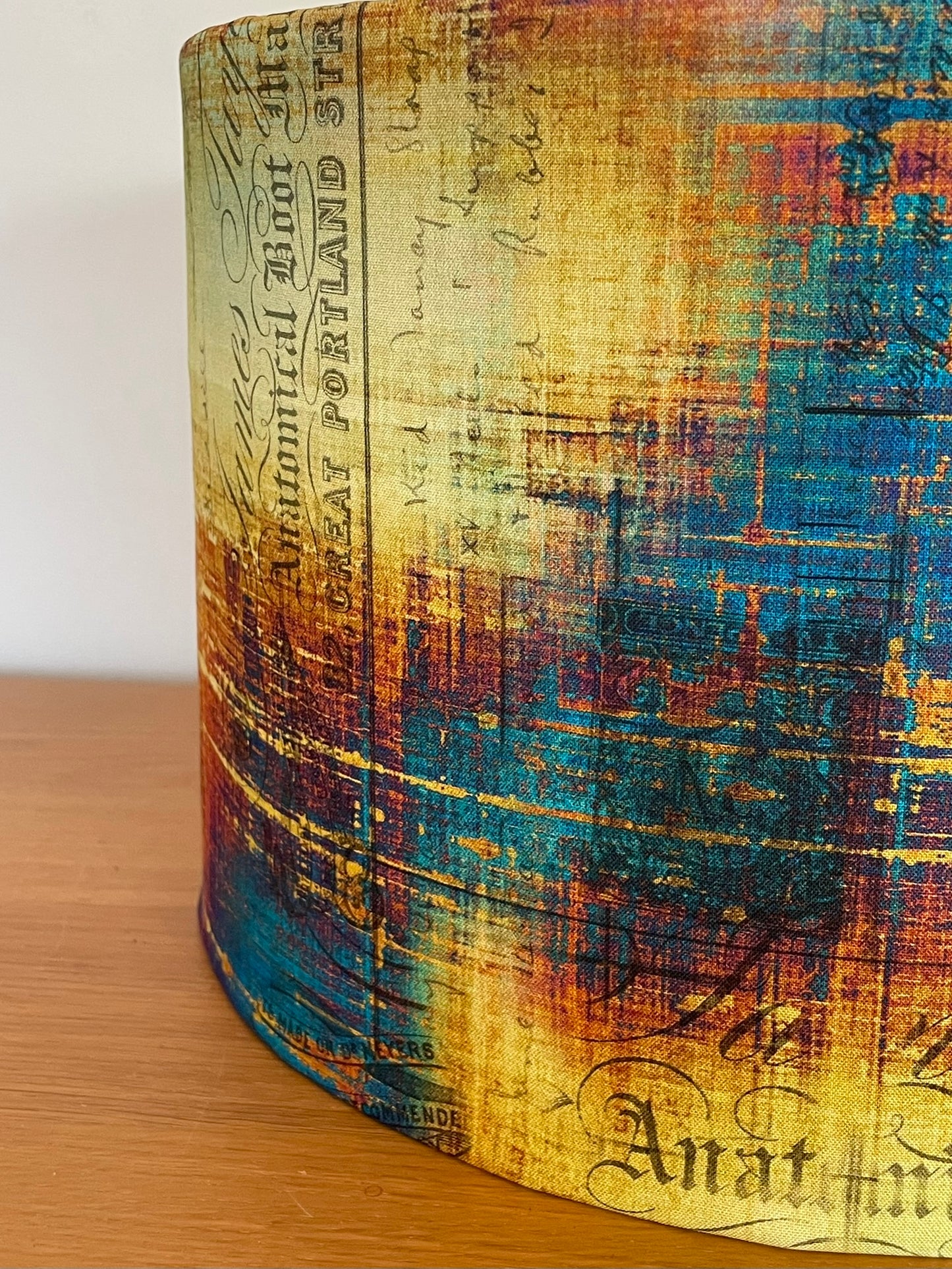 Teal, Orange and Yellow Distressed Lampshade