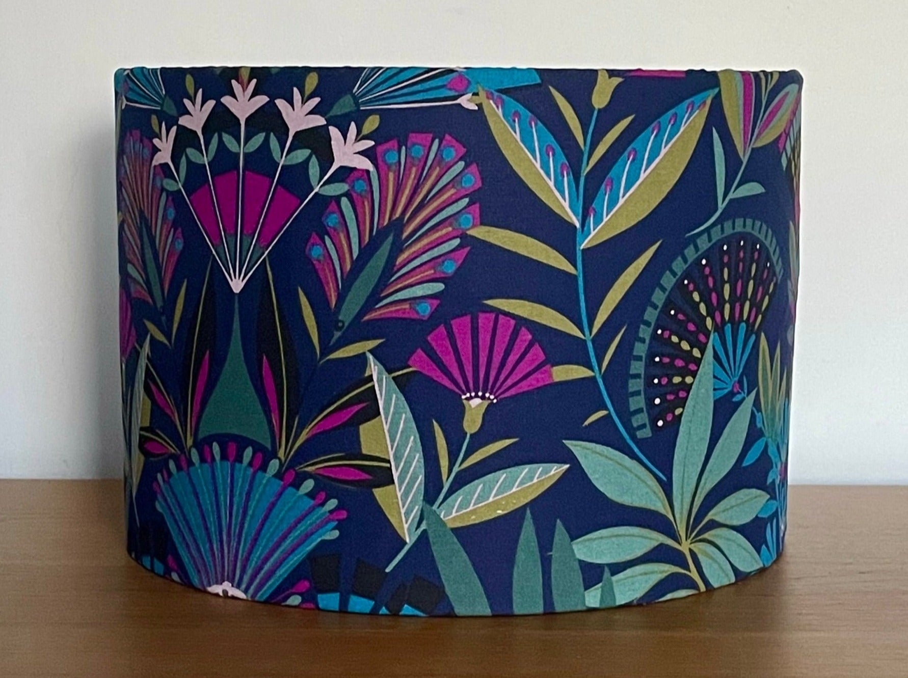 Navy-abstract-floral-lampshade-fuschia-pink