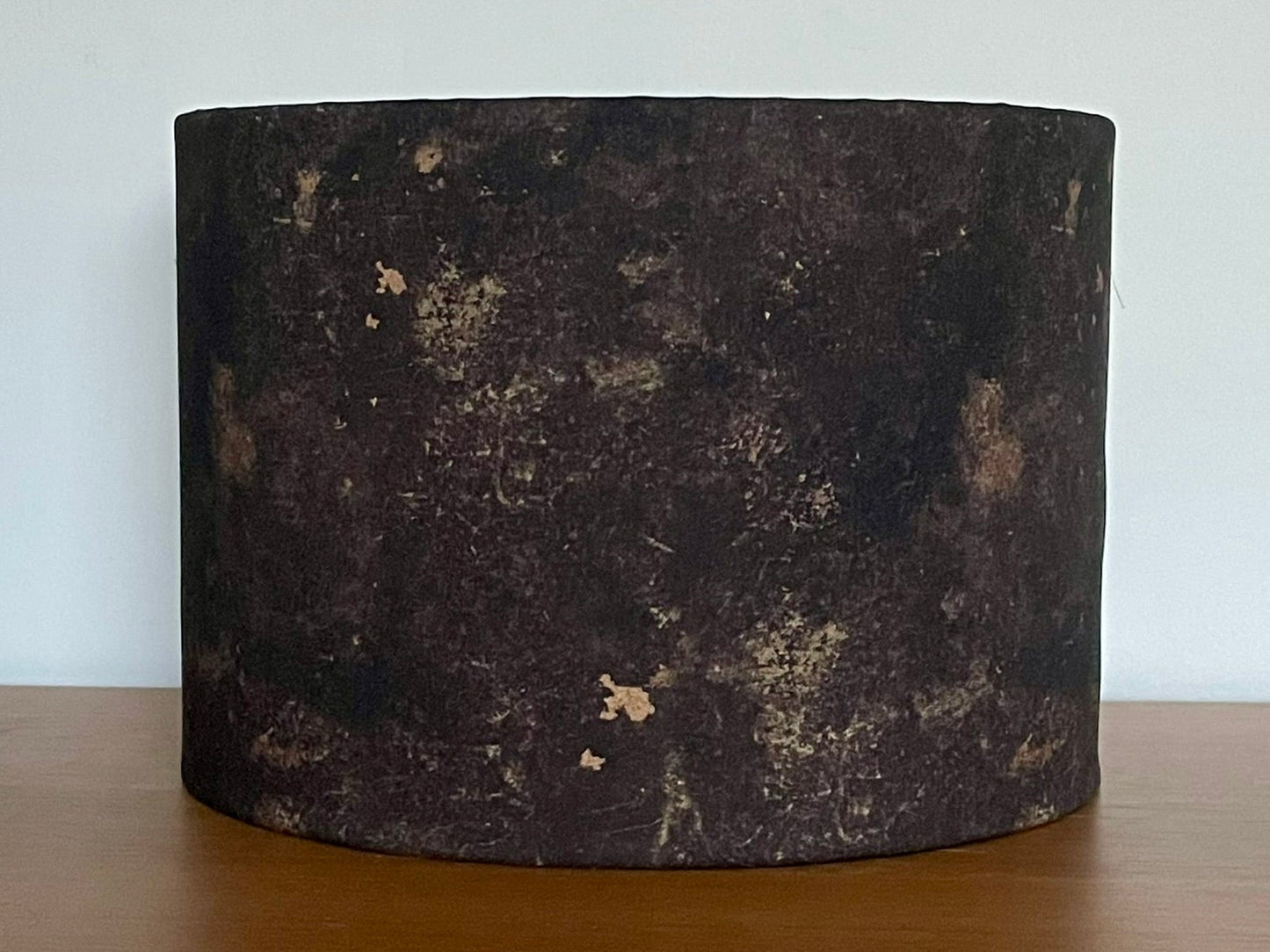 Handmade fabric lampshade - a mottled blend of charcoal, grey and brown, designed to look aged and weathered. With a choice of white or metallic lining.