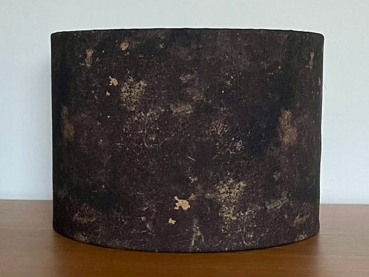 Handmade fabric lampshade - a mottled blend of charcoal, grey and brown, designed to look aged and weathered. With a choice of white or metallic lining.