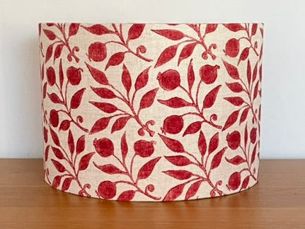 Linen fabric lampshade in william morris rose hip pattern