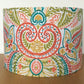 Multi bright colour retro red yellow green vintage paisley fabric drum lampshade for table lamps or ceiling pendants purple cats handmade