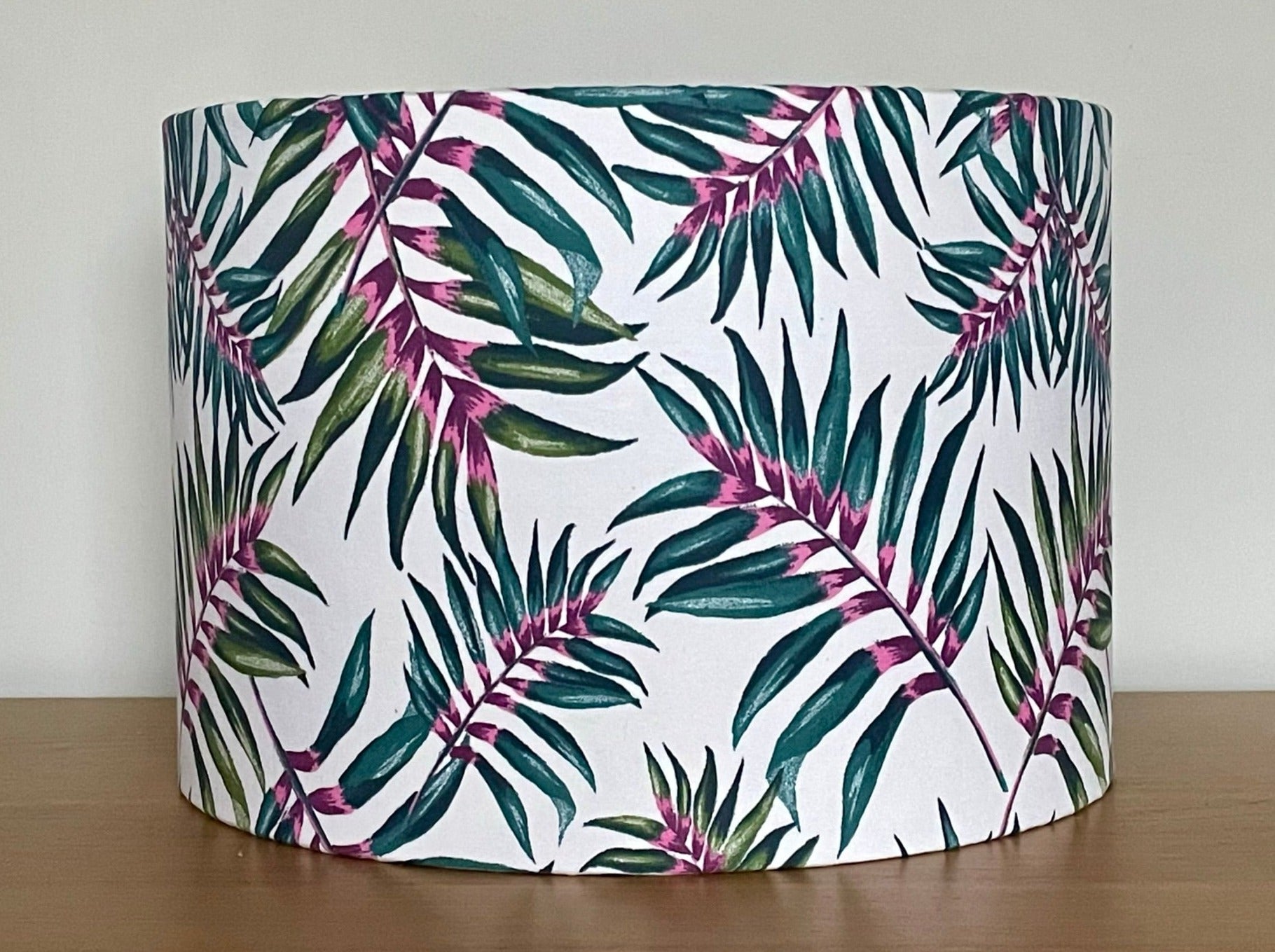 Pink-and-green-tropical-leaf-palm-botanical-lampshade