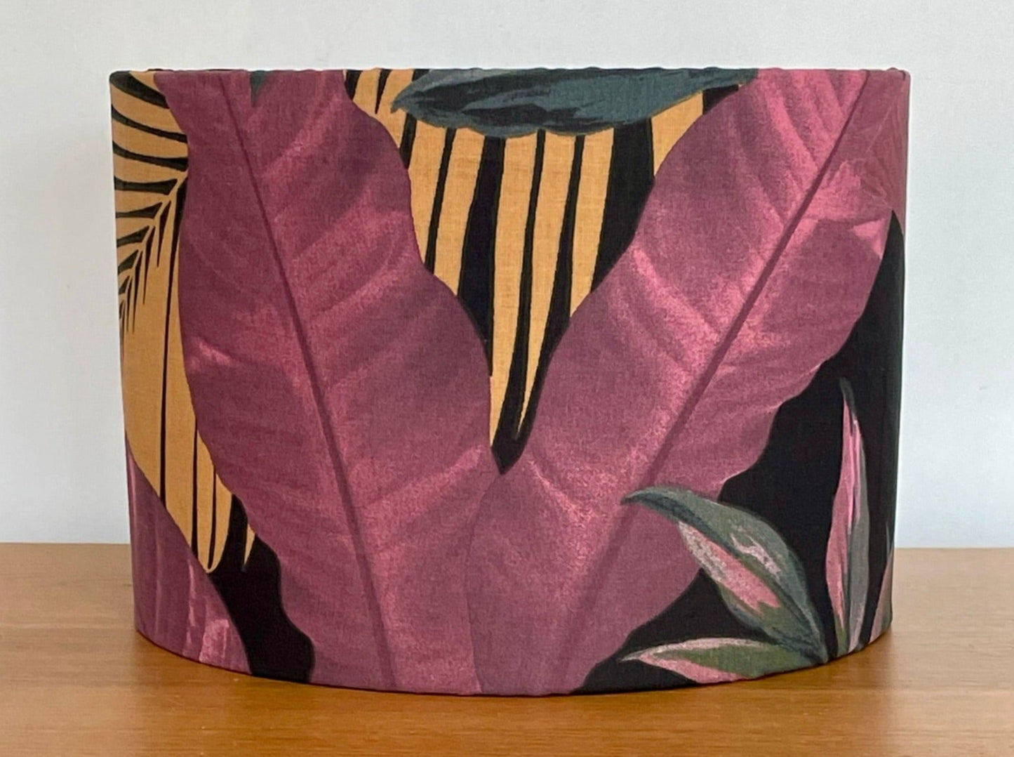 Pink-orange-black-tropical-palm-jungle-leaf-lampshade-boho-bohemian