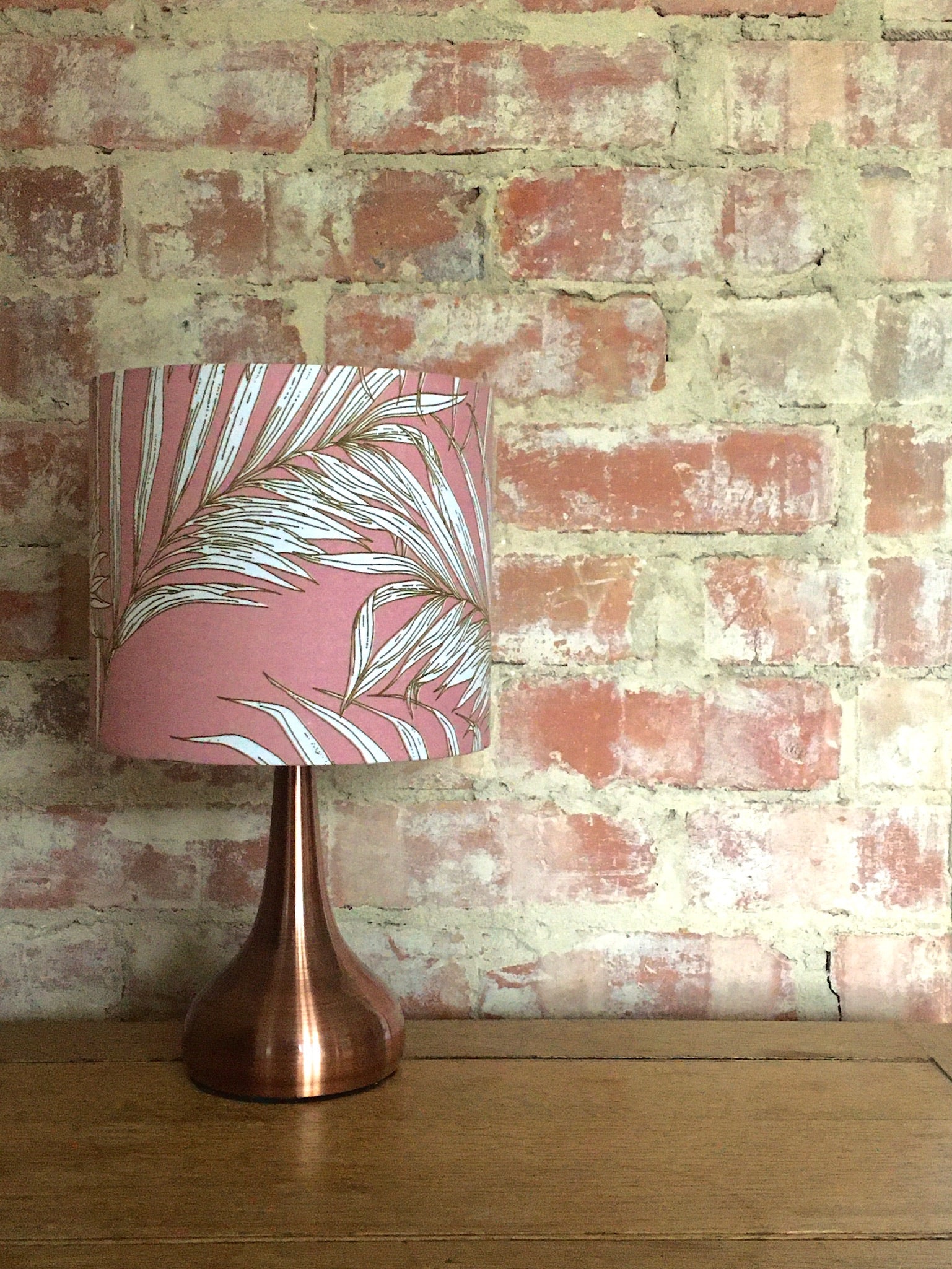 Pink, White and Golden Palm Leaf Lampshade - Main Image