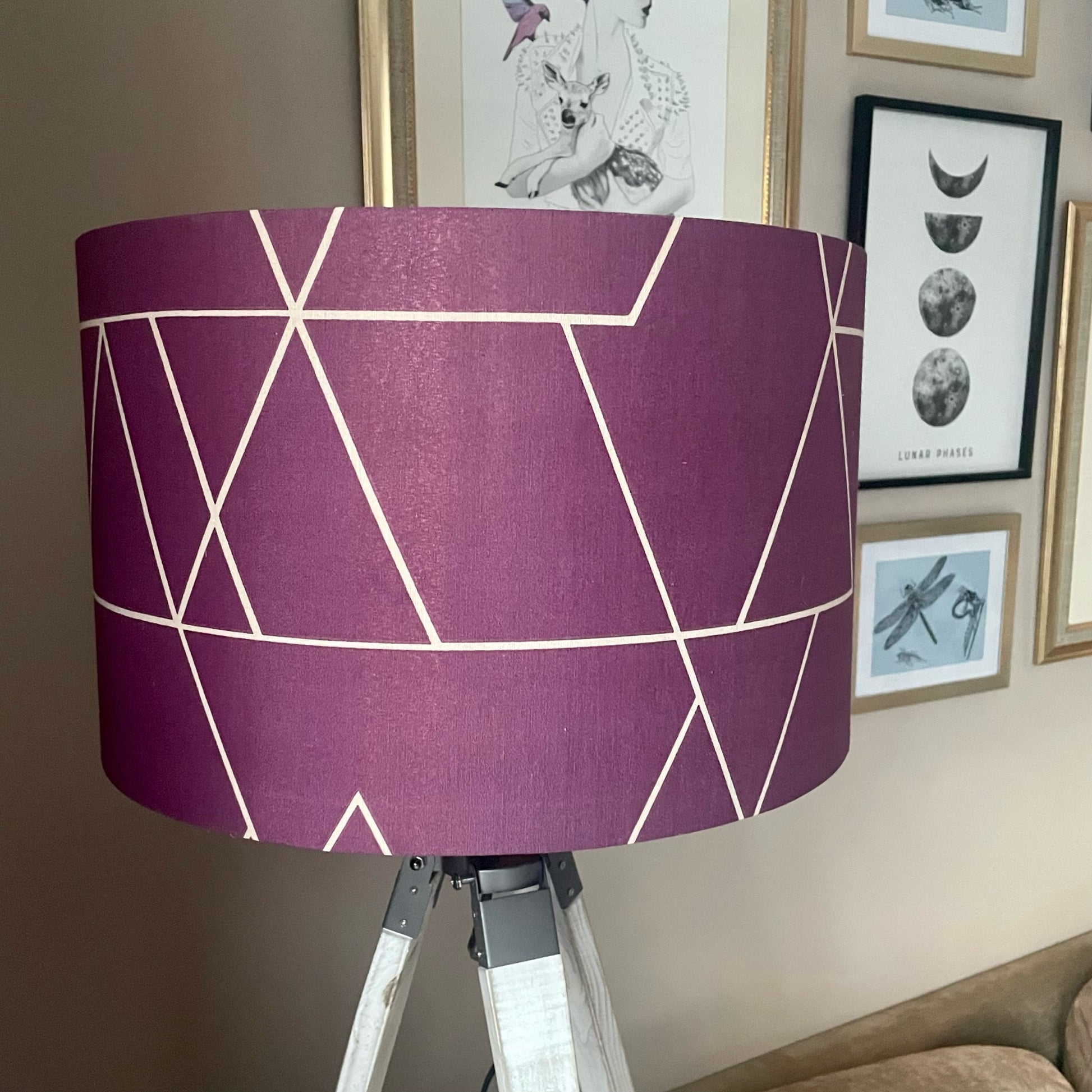 Purple-plum-geometric-pattern-lampshade-drum-fabric