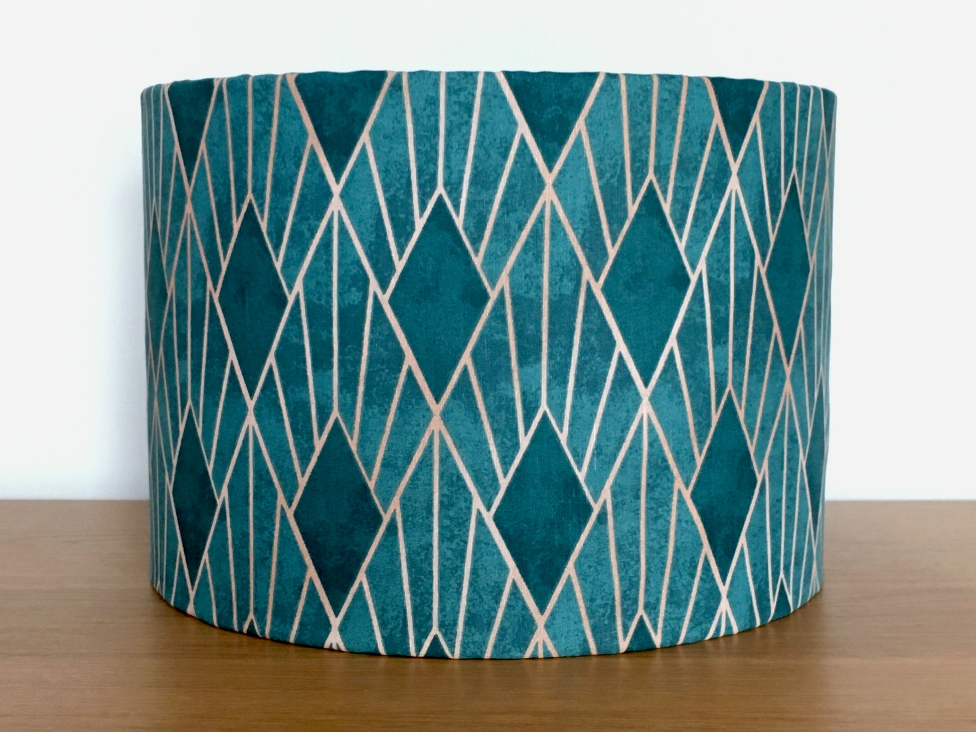 teal art deco style lampshade diamond pattern golden lines