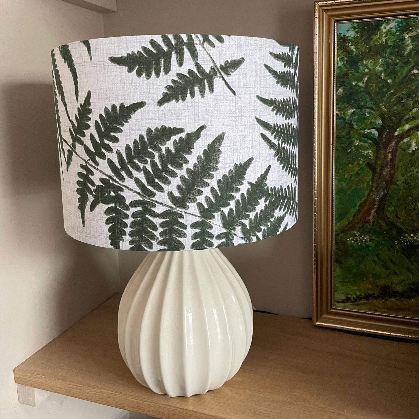 White and Green Fern Leaf Lampshade