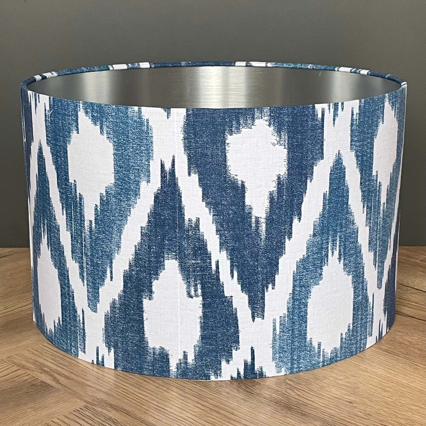    ikat-diamond-pattern-lampshade-large-lamp with silver lining