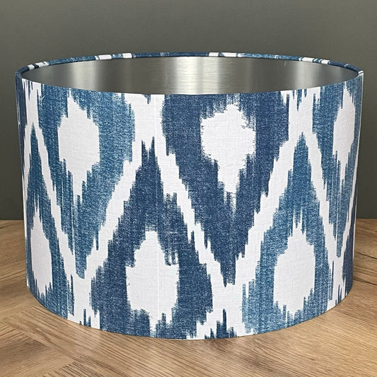 blue and white ikat patten lamp shade