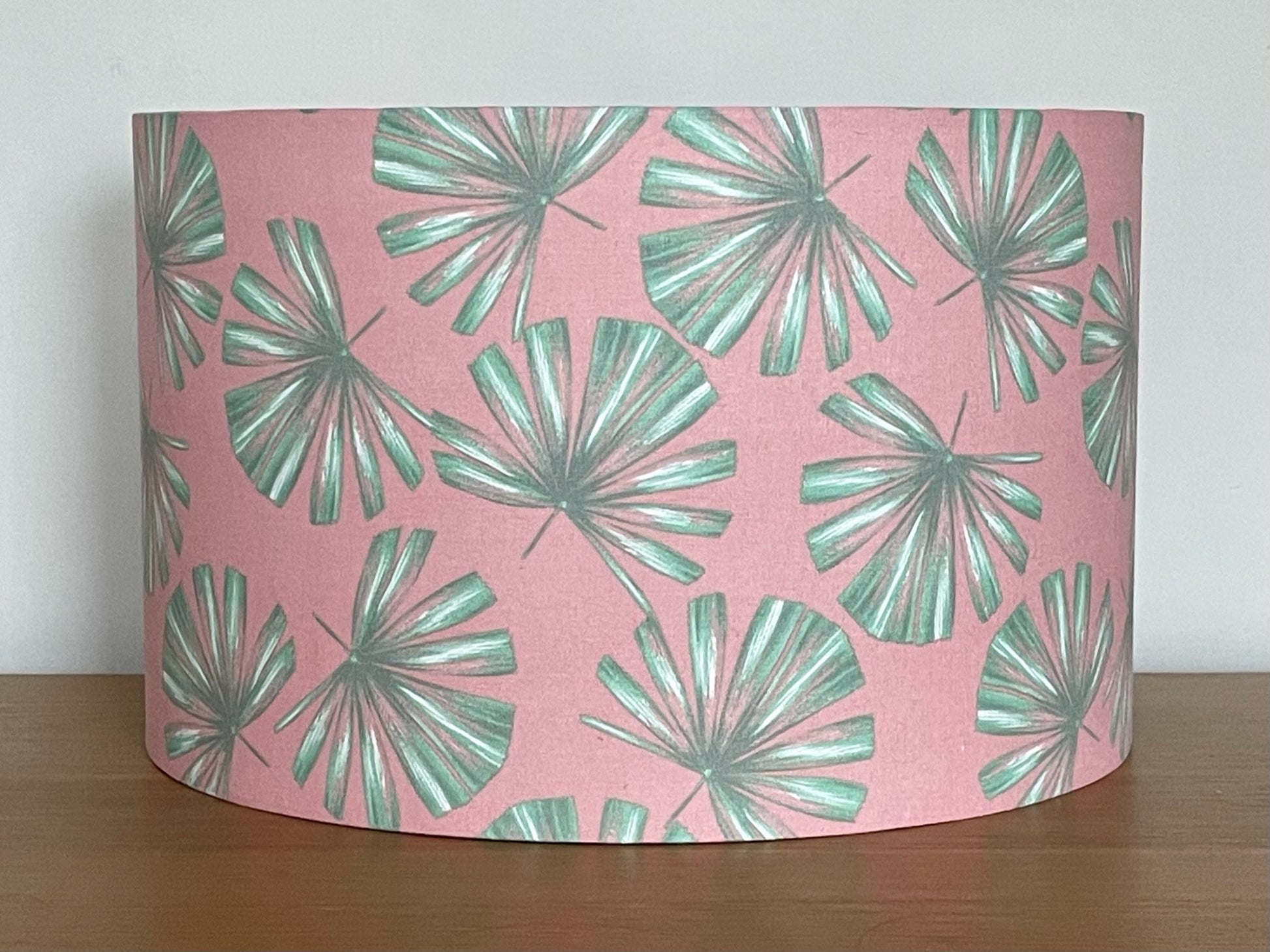    pink-and-green-palm-lampshade-drum-floor-lamp